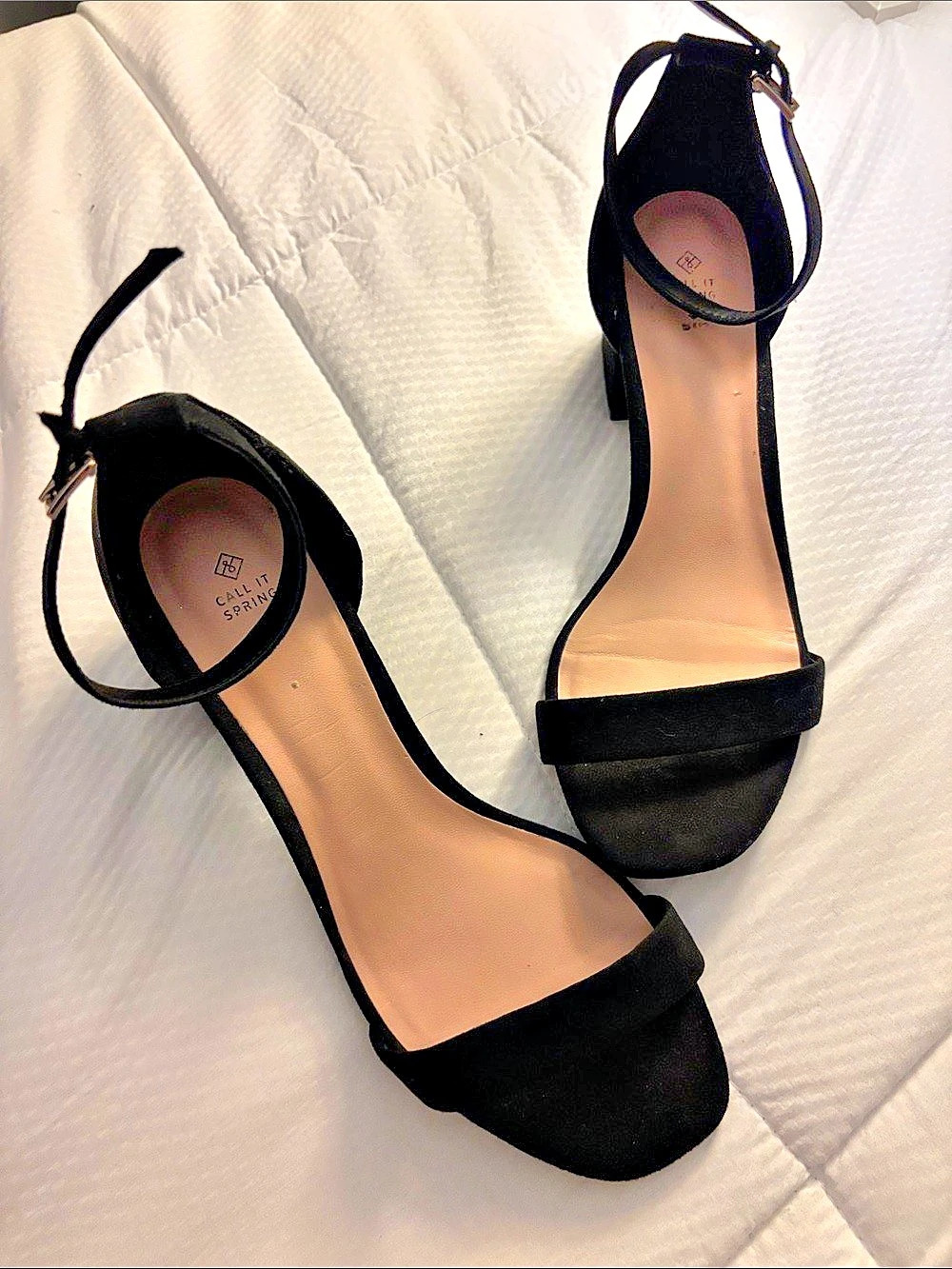 Call It Spring Black Ankle Strap Block Heel Sandals
